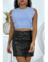 Pull court bleu sans manches à boutons style classique - 1
