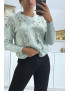 Pull vert à empiècement en dentelle et coupe basique - 1