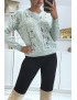 Pull vert à empiècement en dentelle et coupe basique - 2