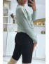 Pull vert à empiècement en dentelle et coupe basique - 3