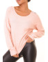 Pull léger rose à col rond et dos ouvert en dentelle - 4