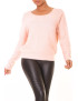 Pull léger rose à col rond et dos ouvert en dentelle - 5