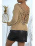Pull duveteux camel ajouré dans le dos - 1