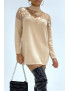 Pull long beige à strass sur le col effet bustier - 2