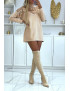 Pull long beige à strass sur le col effet bustier - 7