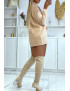 Pull long beige à strass sur le col effet bustier - 8