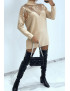 Pull long beige à strass sur le col effet bustier - 9