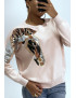 Pull rose à motif cheval en sequins - 1