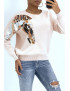 Pull rose à motif cheval en sequins - 4
