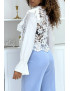 Blouse blanche à col Claudine en dentelle et tulle - 3