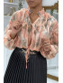 Blouse fleurie à nouer en tulle rose - 5