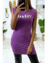 Robe tunique lila avec épaulettes et écriture LOVEIY en doré - 2