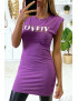 Robe tunique lila avec épaulettes et écriture LOVEIY en doré - 3