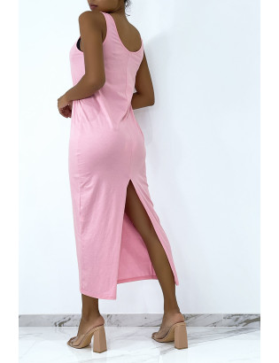 Longue robe rose fluide avec bouton sur l'avant et fente à l'arrière - 3