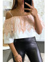 Top rose col bateau à doublure crochet et matière ample effet chemise. - 1