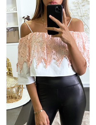 Top rose col bateau à doublure crochet et matière ample effet chemise. - 2