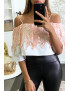 Top rose col bateau à doublure crochet et matière ample effet chemise. - 2