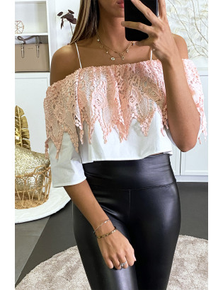 Top rose col bateau à doublure crochet et matière ample effet chemise. - 3