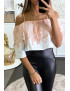 Top rose col bateau à doublure crochet et matière ample effet chemise. - 3