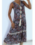 Longue robe noir a motif avec accessoire et pompon - 2