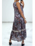 Longue robe noir a motif avec accessoire et pompon - 4