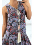Longue robe noir a motif avec accessoire et pompon - 5