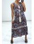 Longue robe noir a motif avec accessoire et pompon - 8