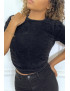 T-shirt tissu duveteux noir à dos nus - 3
