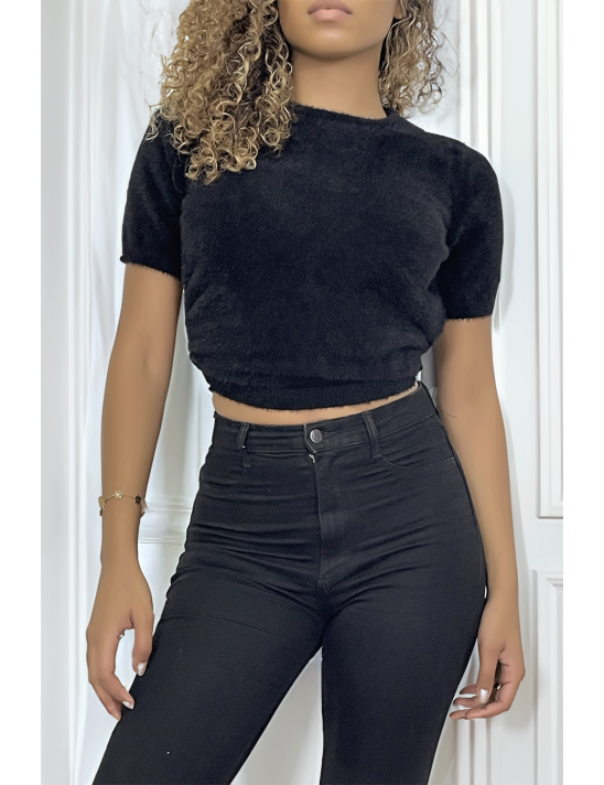 T-shirt tissu duveteux noir à dos nus - 5