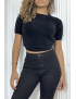 T-shirt tissu duveteux noir à dos nus - 5