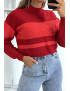 Pull rouge côtelé et col roulé à bandes - 1