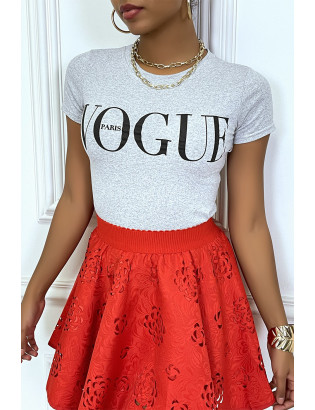 Tee-shirt gris avec écriture VOGUE en noir - 2
