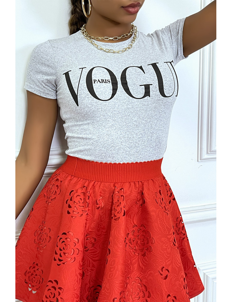 Tee-shirt gris avec écriture VOGUE en noir - 4