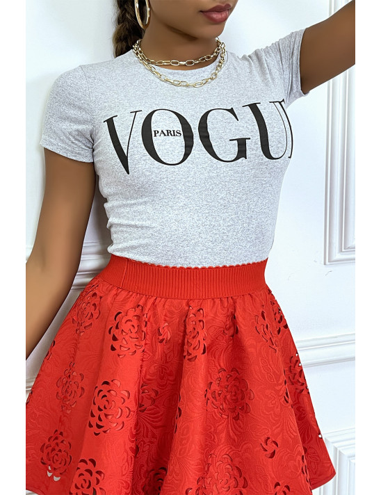 Tee-shirt gris avec écriture VOGUE en noir - 4