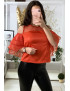 Top rouge satiné avec manches volante et buste en tulle - 2