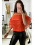 Top rouge satiné avec manches volante et buste en tulle - 3