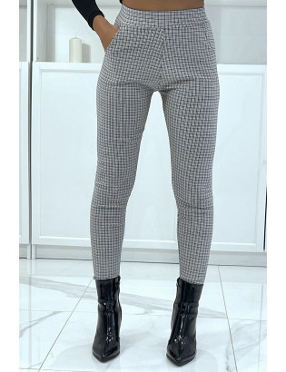 Pantalon slim marine et beige avec poches et joli motif pied de poule - 2