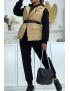 Veste sans manche taupe matelassé avec ceinture - 2