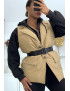Veste sans manche taupe matelassé avec ceinture - 3