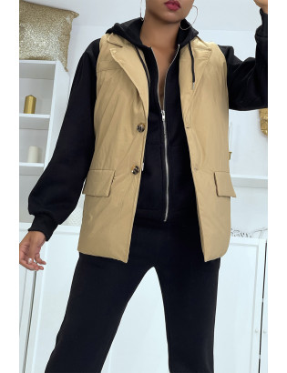 Veste sans manche taupe matelassé avec ceinture - 5
