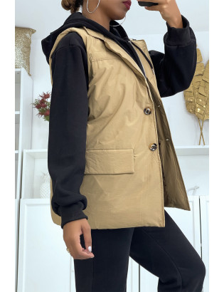 Veste sans manche taupe matelassé avec ceinture - 6