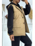 Veste sans manche taupe matelassé avec ceinture - 6