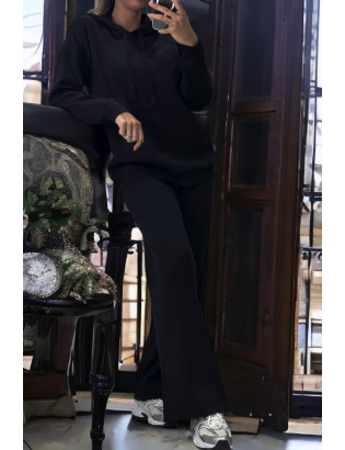 Ensemble noir sweat et palazzo en maille tricot très extensible  - 2
