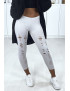 Legging corsaire gris matière brillante et extensible effilé à l'avant - 1