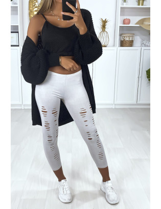 Legging corsaire gris matière brillante et extensible effilé à l'avant - 2