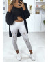 Legging corsaire gris matière brillante et extensible effilé à l'avant - 2