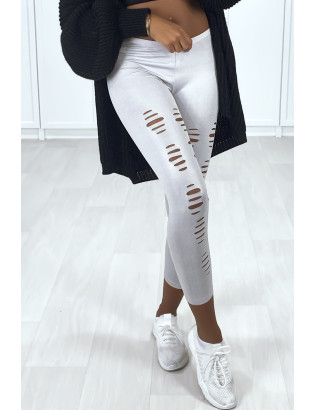 Legging corsaire gris matière brillante et extensible effilé à l'avant - 3