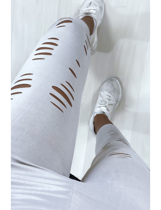 Legging corsaire gris matière brillante et extensible effilé à l'avant - 4