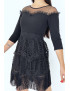 Robe chic noire à manches 3/4 et doublure ajourée à franges - 1