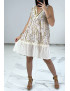 Robe d'été beige à imprimé coloré et crochet style bohème - 1